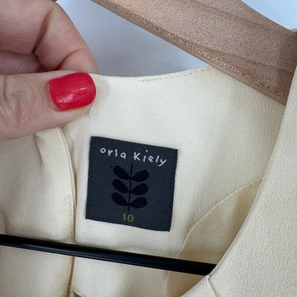 Anthropologie Orla Kiely Cream Black Tie Waist Dress Size 10 Minimalist - Picture 3 of 5